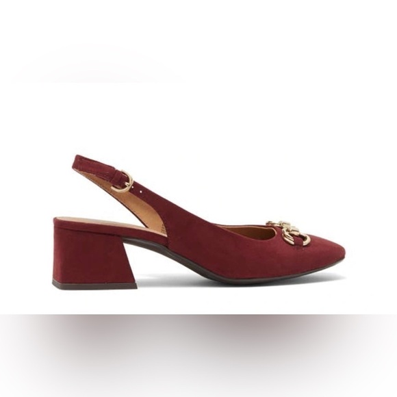 NORDSTROM RACK GAMMA BLOCK HEEL SLINGBACK PUMP SHOE 7.5 NEW BURGUNDY - Picture 3 of 7